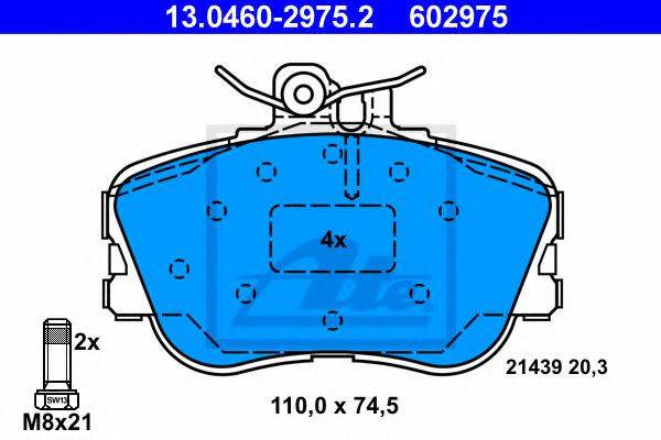 Комплект тормозных колодок, дисковый тормоз ATE 13.0460-2975.2
