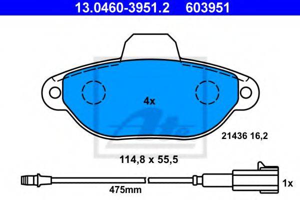Комплект тормозных колодок, дисковый тормоз ATE 13.0460-3951.2