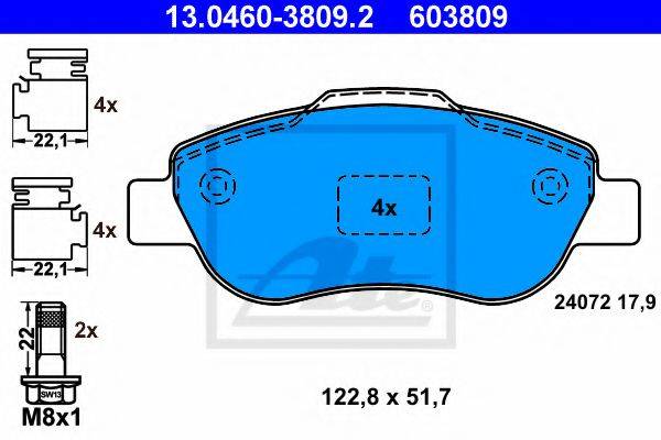Комплект тормозных колодок, дисковый тормоз ATE 13.0460-3809.2