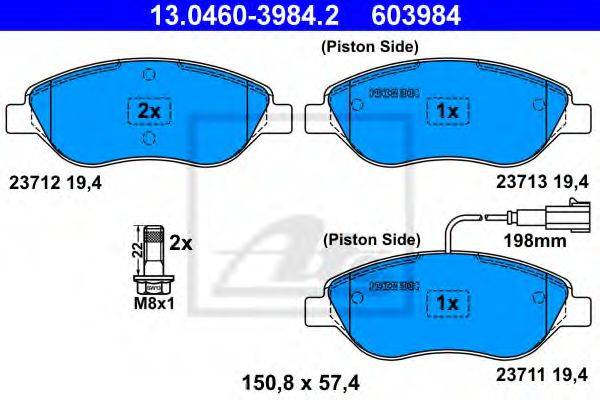 Комплект тормозных колодок, дисковый тормоз ATE 13.0460-3984.2