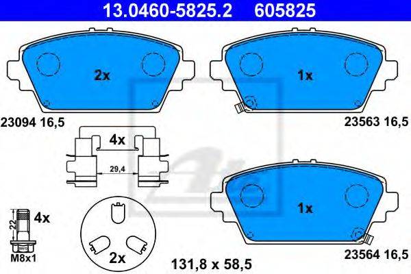 Комплект тормозных колодок, дисковый тормоз ATE 13.0460-5825.2