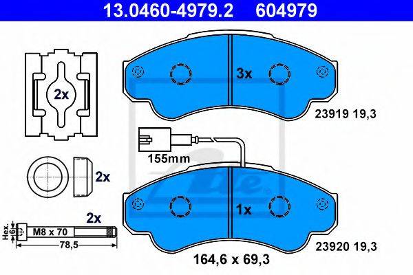 Комплект тормозных колодок, дисковый тормоз ATE 13.0460-4979.2