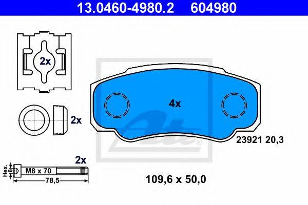 Комплект тормозных колодок, дисковый тормоз ATE 13.0460-4980.2