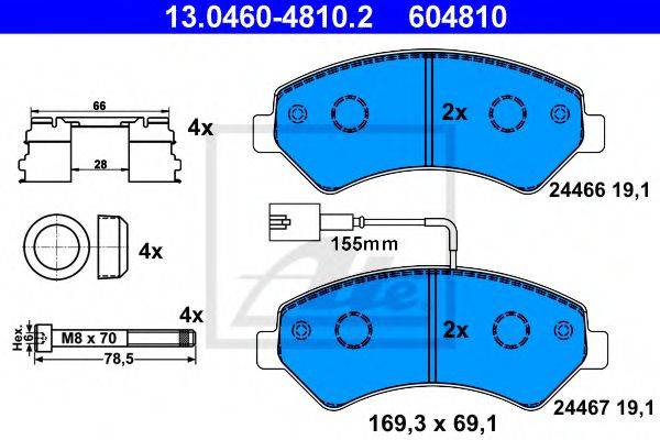 Комплект гальмівних колодок, дискове гальмо ATE 13.0460-4810.2