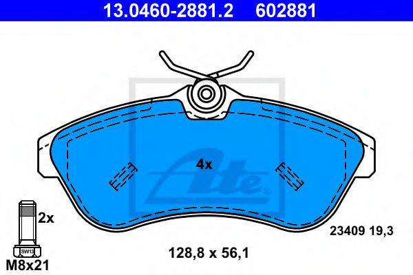 Комплект тормозных колодок, дисковый тормоз ATE 13.0460-2881.2