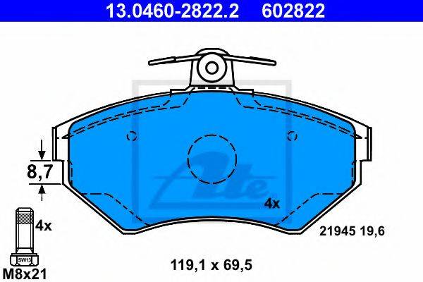 Комплект гальмівних колодок, дискове гальмо ATE 13.0460-2822.2