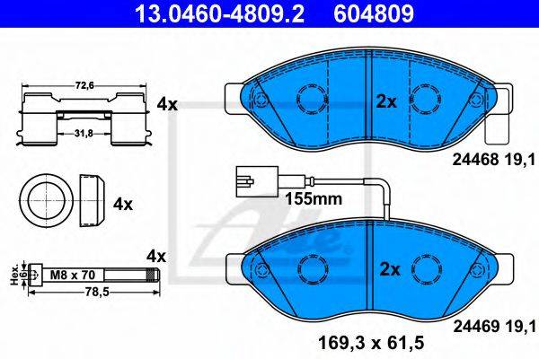 Комплект тормозных колодок, дисковый тормоз ATE 13.0460-4809.2