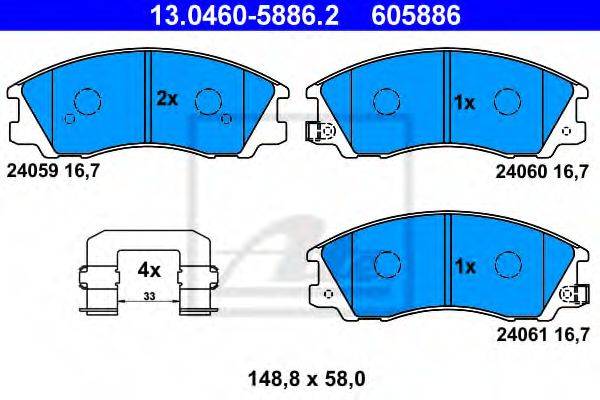 Комплект гальмівних колодок, дискове гальмо ATE 13.0460-5886.2