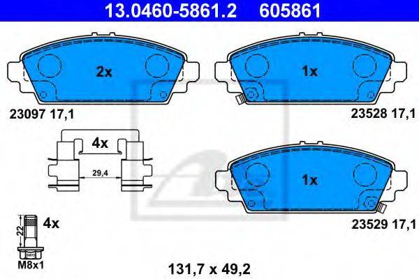 Комплект гальмівних колодок, дискове гальмо ATE 13.0460-5861.2
