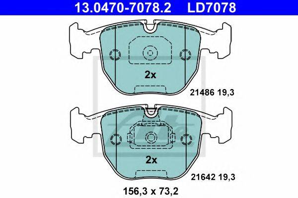 Комплект тормозных колодок, дисковый тормоз ATE 13.0470-7078.2