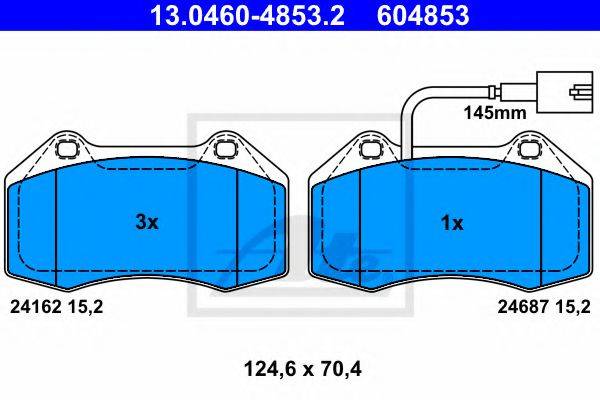 Комплект тормозных колодок, дисковый тормоз ATE 13.0460-4853.2