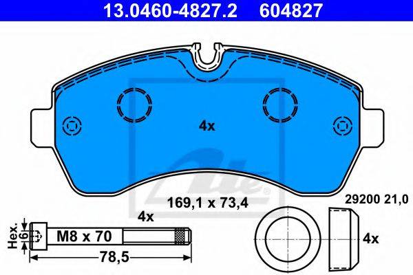 Комплект тормозных колодок, дисковый тормоз ATE 13.0460-4827.2