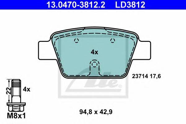 Комплект тормозных колодок, дисковый тормоз ATE 13.0470-3812.2