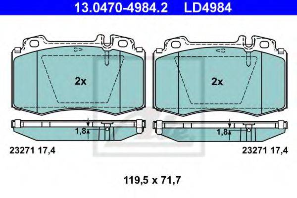 Комплект гальмівних колодок, дискове гальмо ATE 13.0470-4984.2