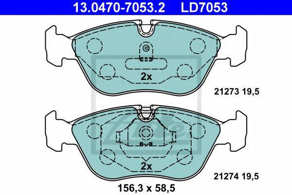Комплект тормозных колодок, дисковый тормоз ATE 13.0470-7053.2