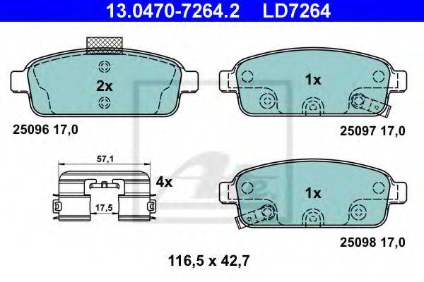 Комплект тормозных колодок, дисковый тормоз ATE 13.0470-7264.2
