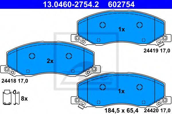 Комплект гальмівних колодок, дискове гальмо ATE 13.0460-2754.2