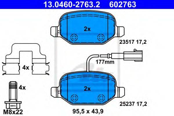Комплект тормозных колодок, дисковый тормоз ATE 13.0460-2763.2