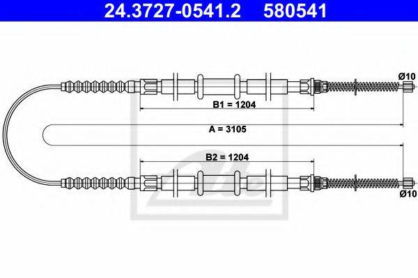 Трос, стояночная тормозная система ATE 24.3727-0541.2