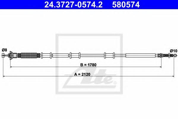 Трос, стояночная тормозная система ATE 24.3727-0574.2