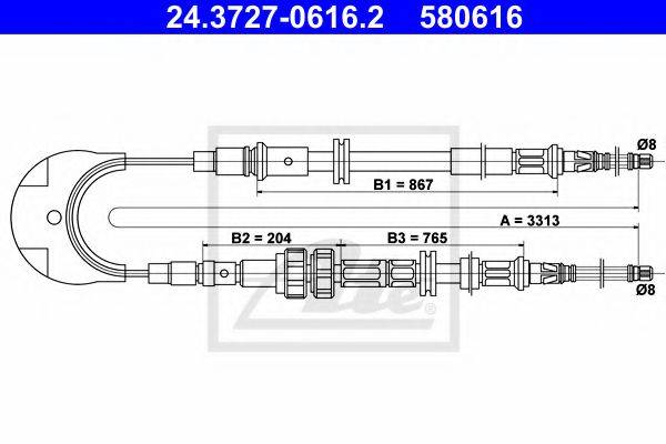 Трос, стоянкова гальмівна система ATE 24.3727-0616.2