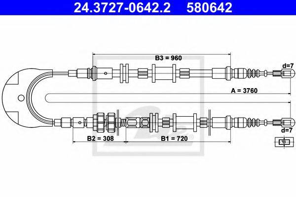 Трос, стоянкова гальмівна система ATE 24.3727-0642.2