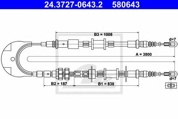 Трос, стоянкова гальмівна система ATE 24.3727-0643.2