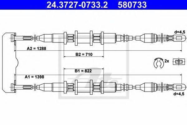 Трос, стояночная тормозная система ATE 24.3727-0733.2
