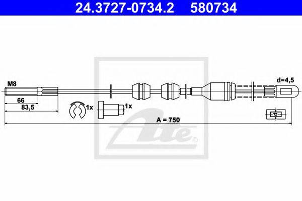 Трос, стоянкова гальмівна система ATE 24.3727-0734.2