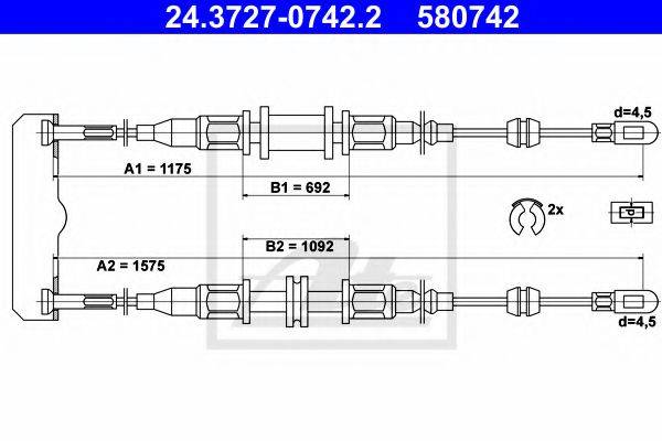 Трос, стоянкова гальмівна система ATE 24.3727-0742.2