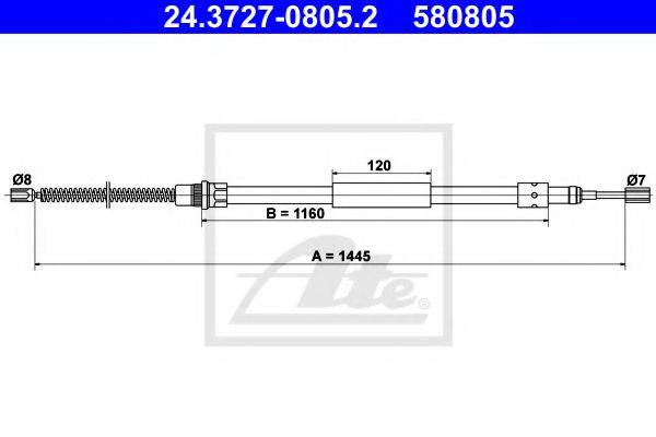 Трос, стояночная тормозная система ATE 24.3727-0805.2