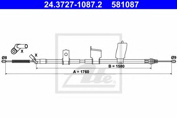 Трос, стояночная тормозная система ATE 24.3727-1087.2