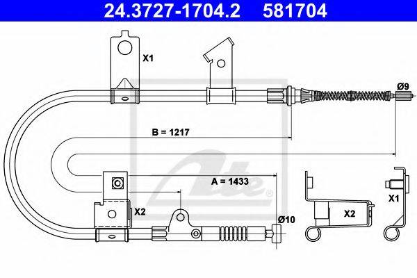 Трос, стояночная тормозная система ATE 24.3727-1704.2