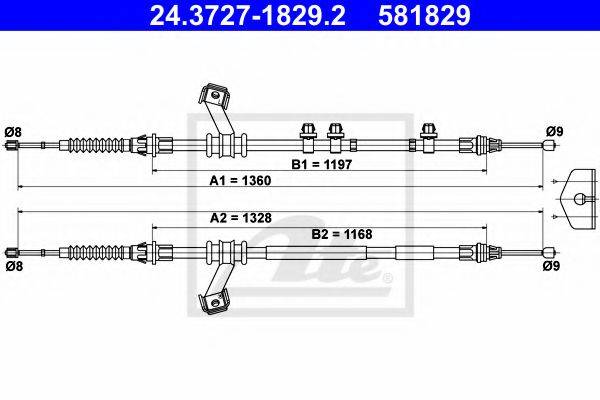 Трос, стояночная тормозная система ATE 24.3727-1829.2