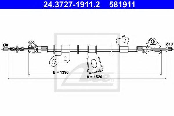 Трос, стояночная тормозная система ATE 24.3727-1911.2