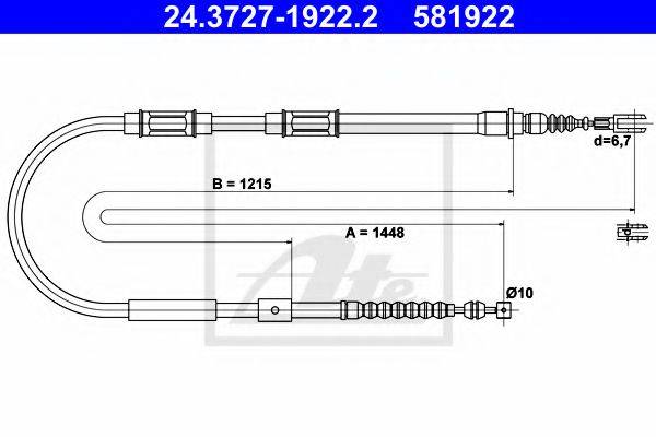 Трос, стоянкова гальмівна система ATE 24.3727-1922.2