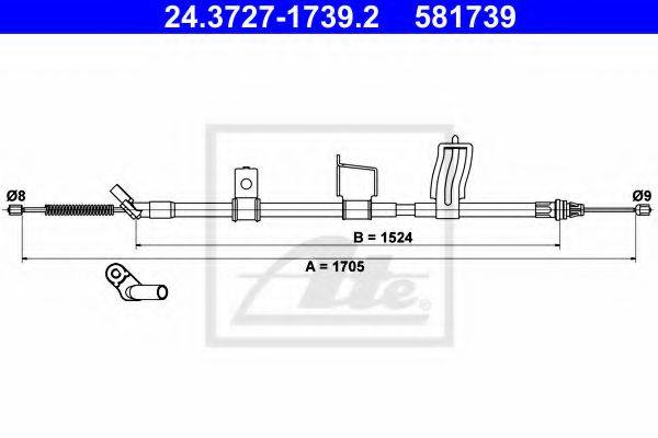 Трос, стояночная тормозная система ATE 24.3727-1739.2