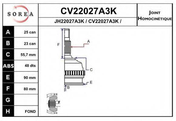 Шарнирный комплект, приводной вал EAI CV22027A3K