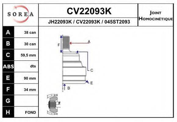 EAI CV22093K Шарнірний комплект, приводний вал