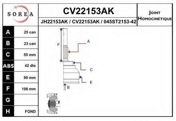 EAI CV22153AK Шарнірний комплект, приводний вал