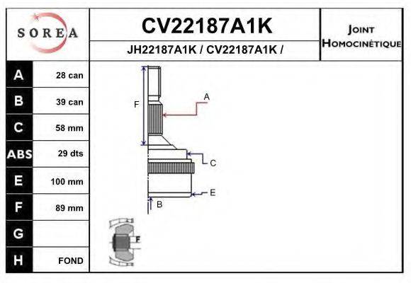 EAI CV22187A1K Шарнирный комплект, приводной вал