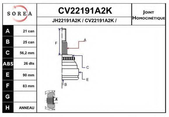 EAI CV22191A2K Шарнірний комплект, приводний вал