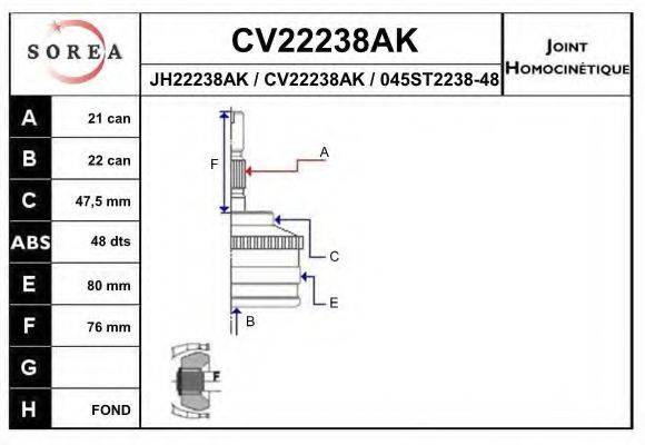 EAI CV22238AK Шарнирный комплект, приводной вал