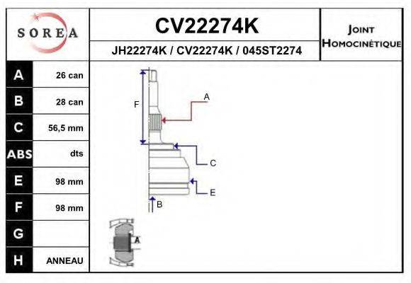 EAI CV22274K Шарнирный комплект, приводной вал