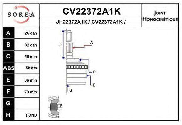 EAI CV22372A1K Шарнірний комплект, приводний вал