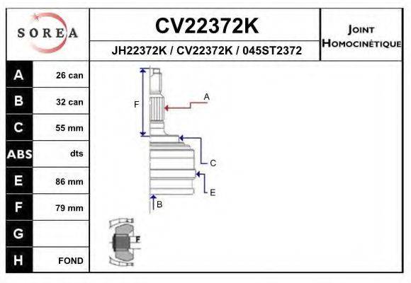 EAI CV22372K Шарнірний комплект, приводний вал