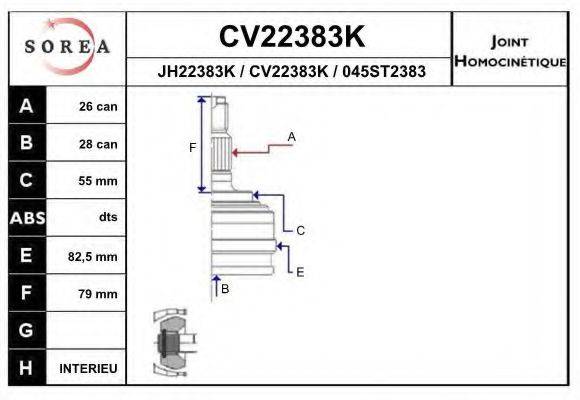 EAI CV22383K Шарнірний комплект, приводний вал