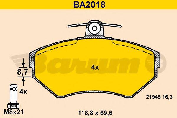 BARUM BA2018 Комплект гальмівних колодок, дискове гальмо
