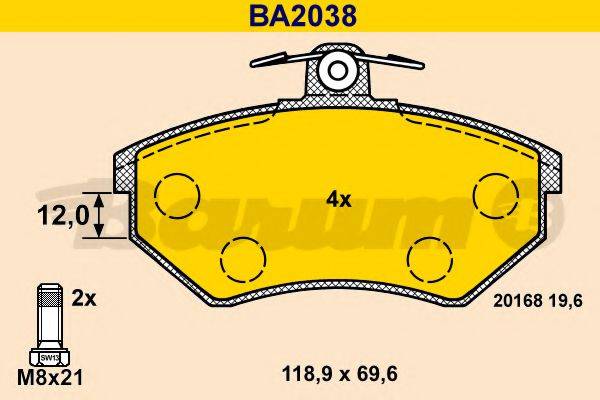 BARUM BA2038 Комплект тормозных колодок, дисковый тормоз