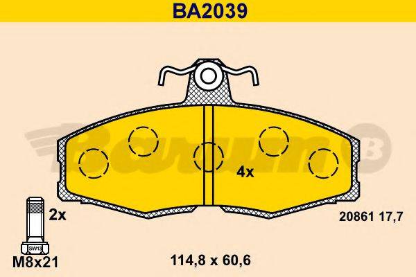 Комплект тормозных колодок, дисковый тормоз BARUM BA2039